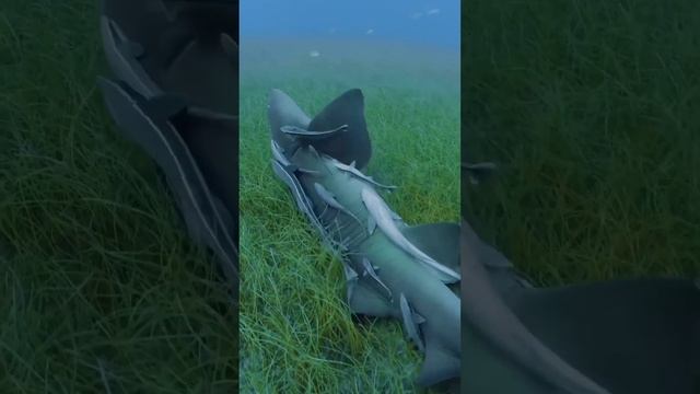 A Nurse Shark ? And Friends Swimming Through A Seagrass Field