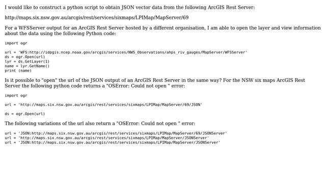 GIS: Can the JSON output for an ArcGIS Rest Server be opened in a similar way to a WFSServer? смотреть онлайн