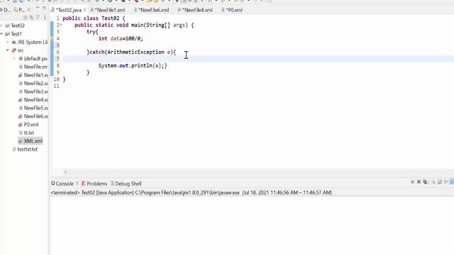 java try catch example смотреть онлайн