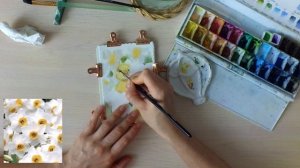 Открытка акварелью "Утенок в нарциссах"