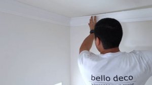 Монтаж карниза потолочного из XPS полимера, bello deco.