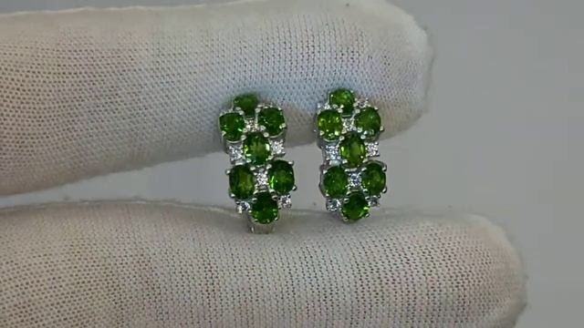 Серебряные серьги с хромдиопсидами "Якутский изумруд"