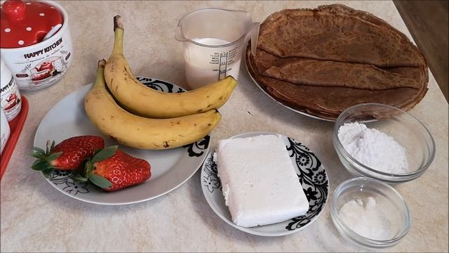 Шоколадные блины с бананами и клубникой БЛИНЫ РОЛЛЫ Шоколадные блинчики на Масленицу
