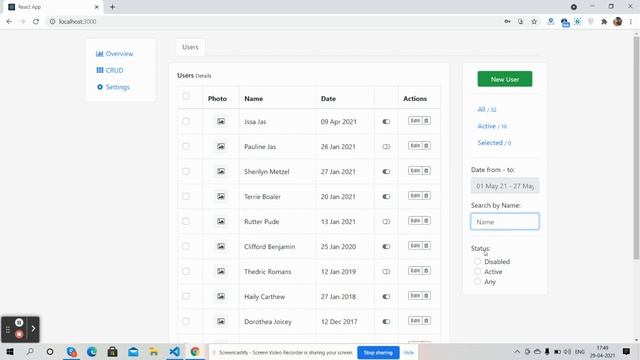 Create Beautiful User Crud Template in React js Application