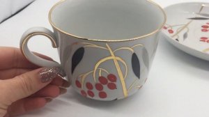 Чашка чайная с блюдцем Ностальгия Кизил Дулевский фарфор Видеообзор