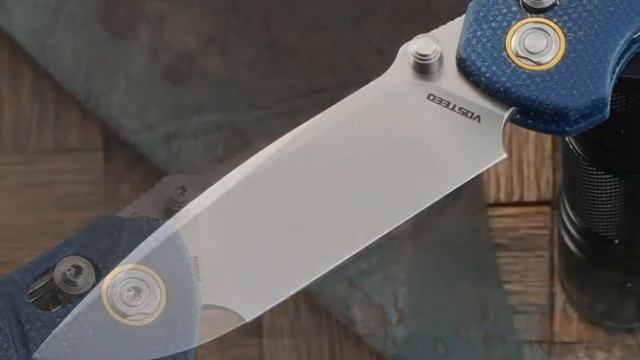 Складной нож Vosteed Corsair, сталь Nitro-V, стоунвош, рукоять синяя микарта смотреть онлайн