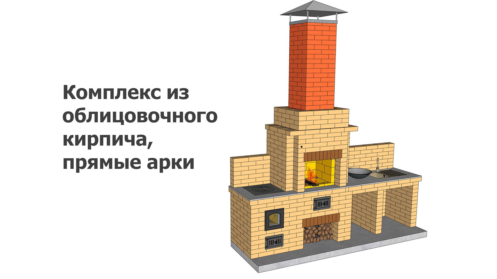 Порядовка мангального комплекса из облицовочного кирпича с прямыми перемычками