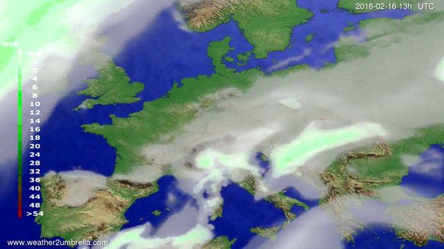 Precipitation forecast Europe 2016-02-13 смотреть онлайн