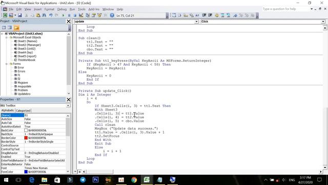 មេរៀនទី៤ Create Button Update in form Excel VBA code