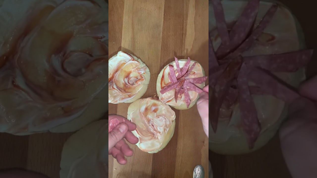 Мини-пиццы макси-завтрак))  #еда  #пицца  #завтрак  #быстро  #рецепт #вкусно