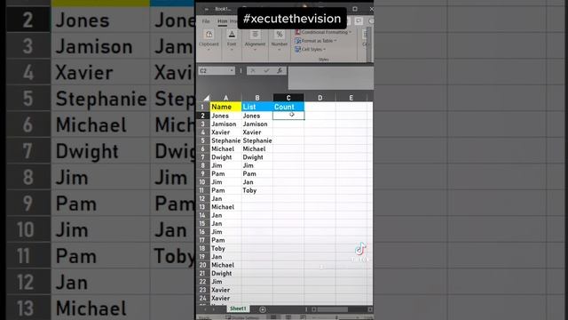 Excel tip to count how many times a name appears in a list