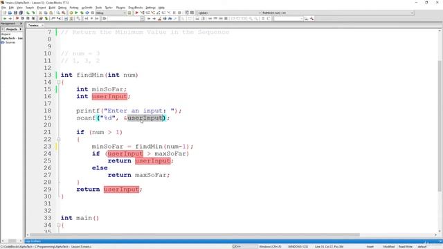C Programming: Finding Minimum Value in a Sequence of Elements