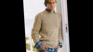 Вязаный мужской пуловер с круглым и V   образным вырезом  Модели