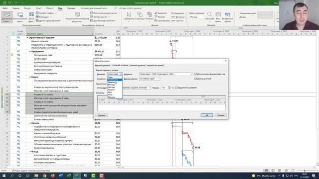 Форматирование временной шкалы в MS Project Pro