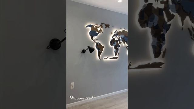 Деревянная карта мира с подсветкой светодиодной от Woodpecker decor Декор на стену | ручная работа смотреть онлайн