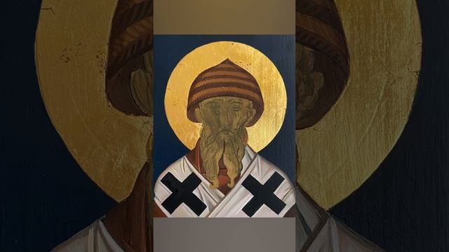 Икона «Спиридон Тримифунтский» доска/левкас, акрил, сусальное золото на полименте