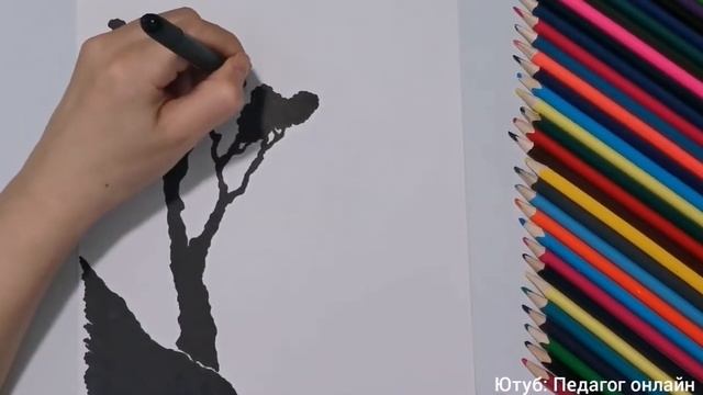 Поэтапное рисование. Дерево на берегу. Рисунок срисовка
