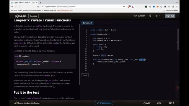 Solidity with Crypto Zombie lesson 1 #9 Private / Public Functions смотреть онлайн