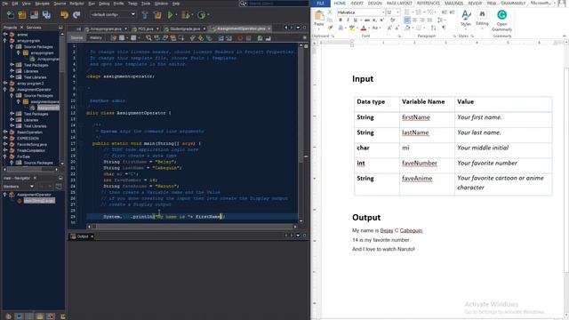 Computer Programming (How to Create Assignment Operator Using Java Netbeans 8.2)