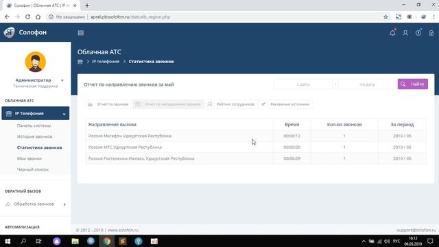 Облачная АТС | IP телефония | Статистика звонков смотреть онлайн