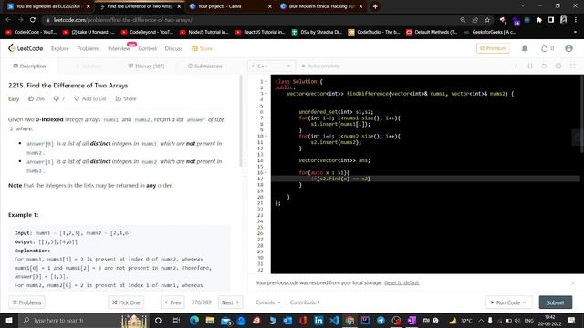 2215. Find the Difference of two Arrays || LeetCode