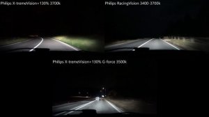 Philips X-tremeVision G-force 3500k, Philips X-tremeVision+130%, RacingVision+150% 3400 3700k