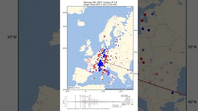 Как сейсмические волны от турецкого землетрясения прошли по странам Европы