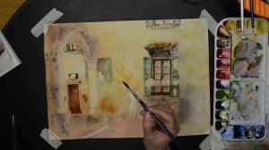 Итальянский дворик. Акварельный speedpainting. Italian courtyard in watercolors.