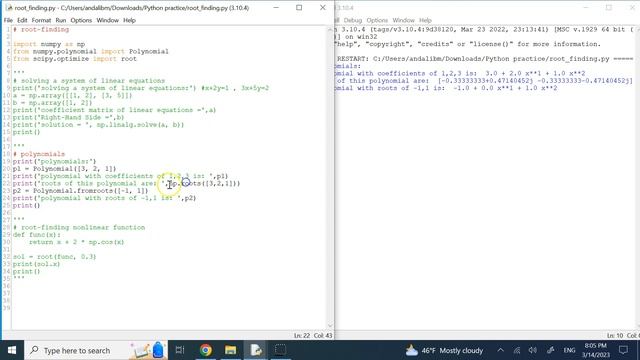 root-finding using Numpy and Scipy (system of linear equations, nonlinear functions, polynomials)