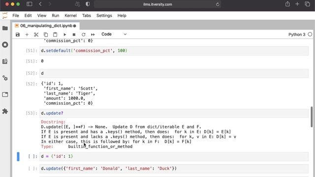 Mastering Python - Overview of Collections - dict and tuple - 06 Manipulating dict