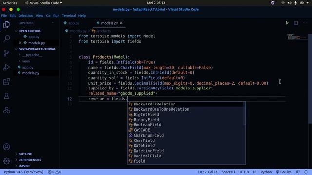 FastAPI and React Full-stack Application:  Pydantic Models using Tortoise ORM (Database design)