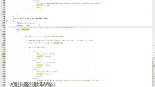 Hospital management (Java Programming) Using Public variable, Array, Looping, and Error handling