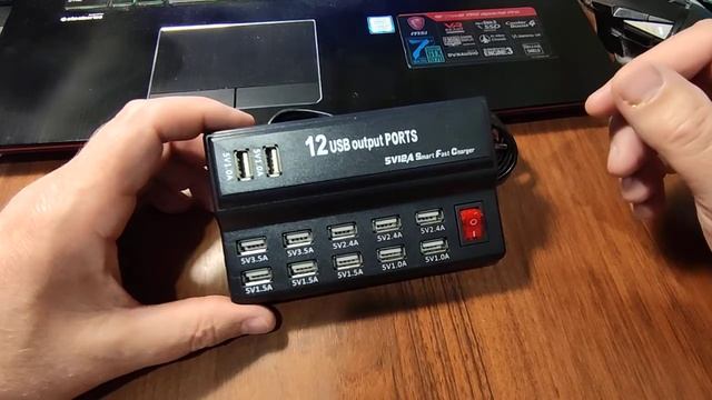 Сетевое зарядное устройство 60W 12 USB 1.0-3.5А 5V Smart Fast, зарядная станция на 12 USB портов 60