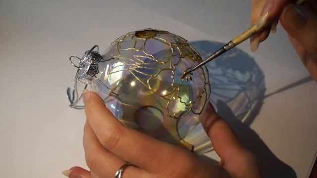 Мастер класс роспись елочного шара - как рисовать цветок нарцис Vitrail Cerne Relief Pebeo