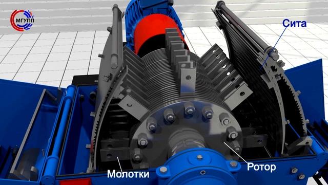 МГУПП: 3D модель молотковой дробилки (устройство, работа)
