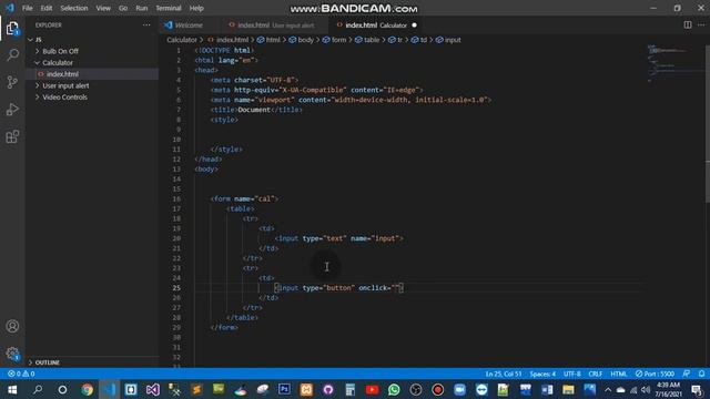 Part 1: Calculator project of JavaScript using HTML table JS DOM onclick() and JS HTML Navigation