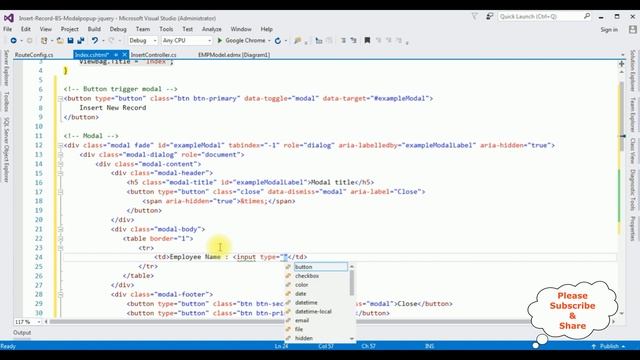 mvc jquery 3.3.1 ajax insert records with modal popup bootstrap 4