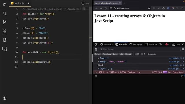Learn JavaScript  -  #11 Creating arrays & Objects in JavaScript