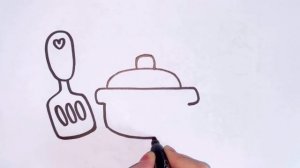 How to draw a picture of kitchen utensils for kids