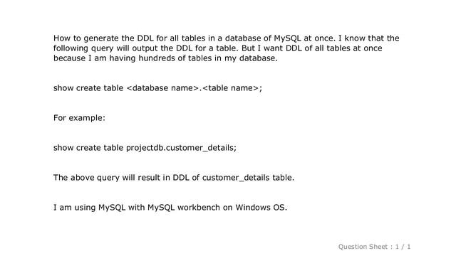 MySQL : How to generate DDL for all tables in a database in MySQL смотреть онлайн