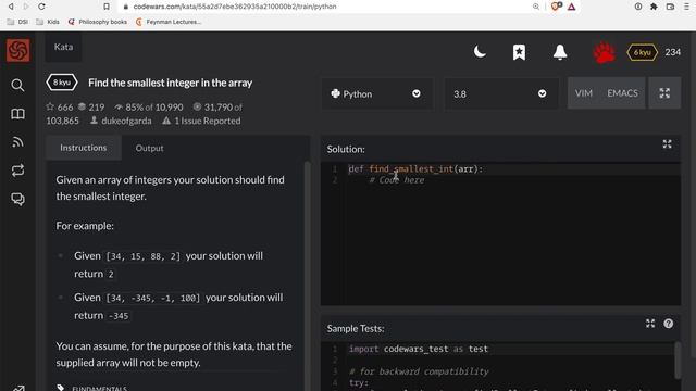 Codewars - Python - Find the smallest integer in the array