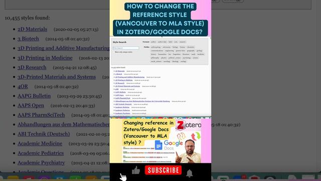How to Change Reference Style (Vancouver to MLA style) in Zotero Reference Manager/Google Docs?
