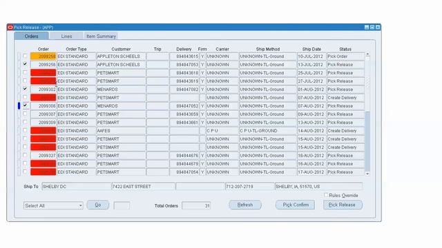 Oracle WMS Custom Pick Release Form смотреть онлайн