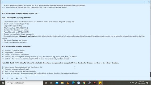 Oracle 11g | Oracle 12c | Oracle 19c | Patching Procedures and Steps Overview | Happy New Year 2021