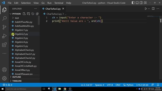 Python Program To Convert String To Ascii Value