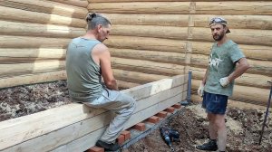 Установка внутренней стены и перекрытия бани