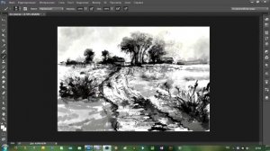 Рисование в фотошопе пейзажа. Влажный день в деревне.