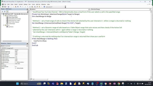 Dynamic Excel Pop-up UserForm using VBA Intersect