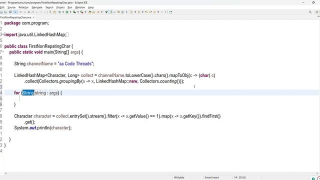 First NON Repeating Character in the String Using Java 8 and Stream APIs