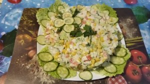 Улётный лёгкий салат из пекинской капусты с крабовыми палочками и кукурузой.Рецепты домашней кухни.